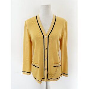St. John Cardigan Sweater Jacket w/ Chain Yellow